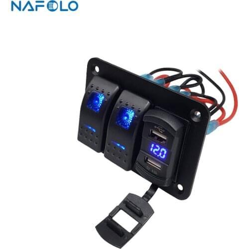 3 Gang Marine Boat Rocker Switch Panel 12V 4.2A Dual USB Car Charger Socket ON Off Toggle LED Light Switch For Car Boat Marine