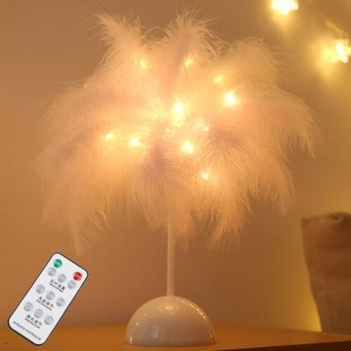 4.5v Night Light LED Lamp Feather Remote Control Pink White Red Tree Lampshade Desk Lights Girl Birthday Wedding Decoration