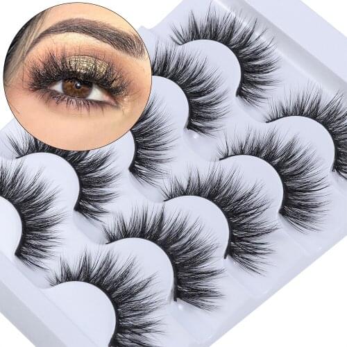 5 Pairs 3D False Eyelashes Wispies Cross Natural Long Fluffy Eyelashes Handmade Cruelty-free Lashes Multi-layered Eyelashes