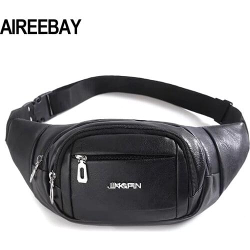 AIREEBAY Men Leather Waist Bags Brand Fashion Men Organizer Travel Waist Pack Male Fanny Pack Travel Mobile Phone Pouch Bag