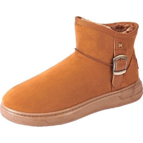 35-40Leather Snow Boots Flat Pure Color Cotton Shoes Men and Women Mid-Calf Waterproof Warm Australia Style Winter Boots