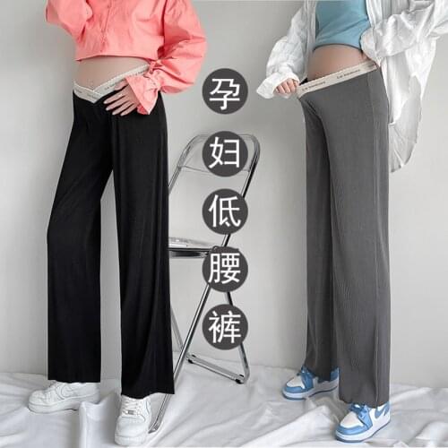 Pregnant womens wide-leg pants new drape spring and autumn outer wear pleated low-rise loose straight casual leggings