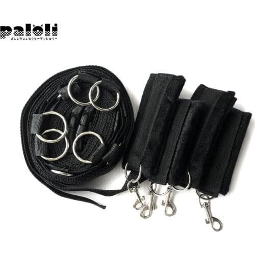 Paloli Sex Black Hollow Restraints Handcuffs Footcuffs Binding Strap Flirt SM Torture Tools Multi Iron Ring Adjustable