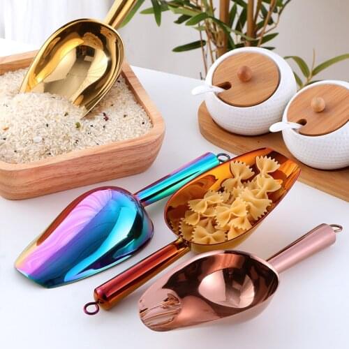 Colour Stainless Steel Ice Scraper Food Buffet Flour Scoop Spice Candy Bar Ice Scoops Shovel Kitchen Cooking Tool Coffee shovel
