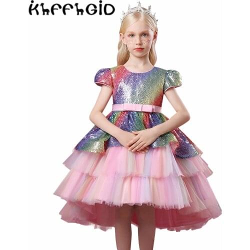 Childrens wear 2021 summer ballet skirt girl Unicorn Sequin cake puffy dress childrens party dress high quality 3-10 Princess