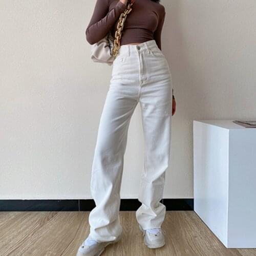 White Straight Leg Jeans For Women High Waist Stretch Denim Mom Jean Baggy Pants Casual Comfort Loose Tassel Fashion Trousers
