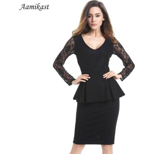 Elegan Lace Dress Ruffles V-neck Vintage Pinup Retro Rockabilly Long Sleeve Bow Party Dresses Women Autumn