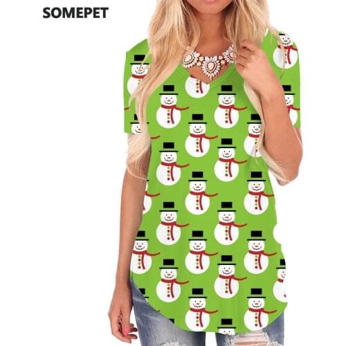 SOMEPET Christmas T-shirt women Snowman T-shirts 3d Painting Tshirts Printed Creativity V-neck Tshirt Womens Clothing Fashion