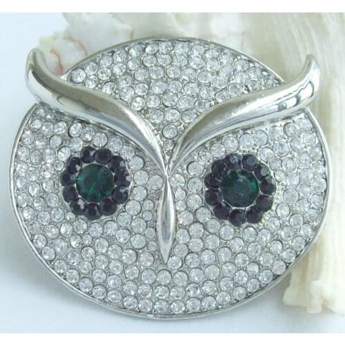 HelenaJewelry 2.16" Silver-tone Clear Rhinestone Crystal Owl Brooch Pin Pendant EE05112C1