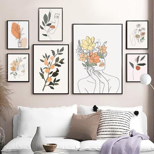 Scandinavian Nordic Style Canvas Poster Tropical Minimalist Art Anime Decoration Picture Painting Sketch Line Wall Decor