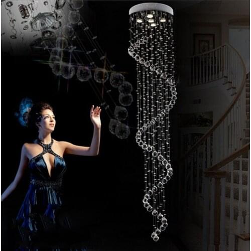 Staircase chandelier simple personality crystal lamp villa hall crystal chandelier creative spiral living room big chandelier