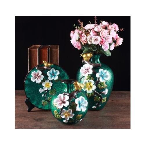 Beautiful ceramic vases and plates, office home desktop decorations, flowers and birds pattern crafts, ceramic ornaments