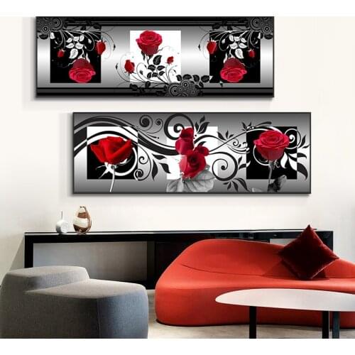 Red and Black Rose Flower Abstract Minimalist Canvas Painting Posters and Prints Cuadros Wall Art Picture for Living Room Decor