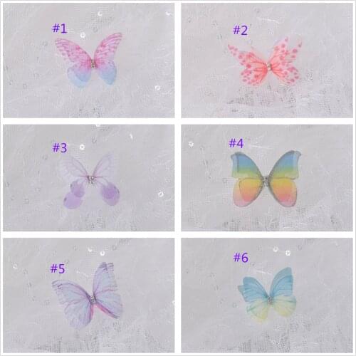 10 Pcs Ombre 3D Butterflies Lace Applique Rainbow 3D Butterfly Patch Sew on / Glue on For Bridal Dress Wedding Headbands Earring