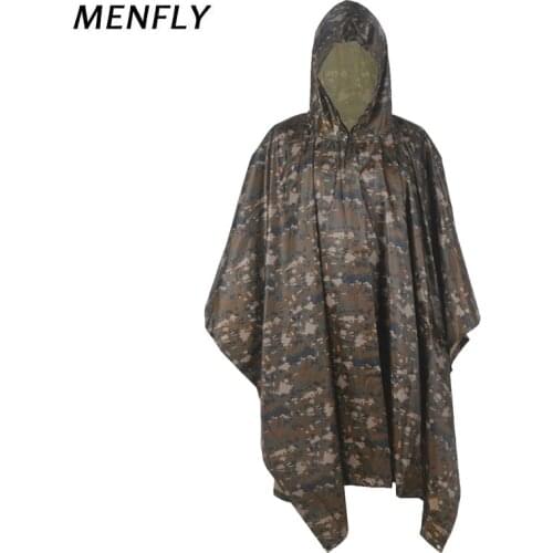 MENFLY PVC Digital Camouflage Hiking Fishing Raincoat Equipment Adult One-piece Camo Poncho Canopy Jungle Adventure Jacket