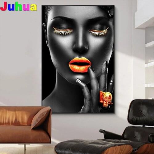 Modern Black Woman 5d diamond Painting Full Square Round drill diamond embroidery mosaic art living room decor drop shipping
