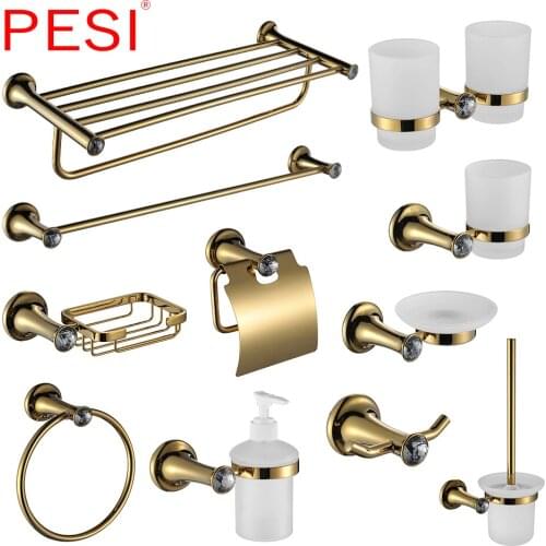 Gold Bathroom Accessories Sets Brass Toilet Paper Holder Towel Bar Toilet Brush Holder Wall Mounted Robe Hoook Bathroom Hardware