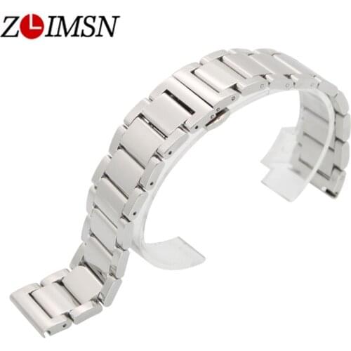 ZLIMSN Watch Band Stainless Steel 20 22 24mm Bracelets Soild Links Silvery Black Replacement Flat End Quick Release Spring Bars