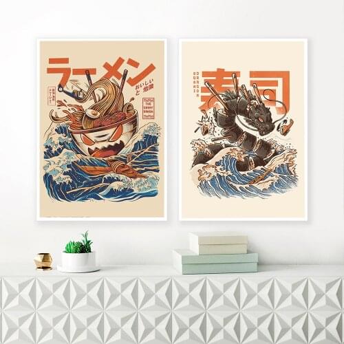 Japan Food Sushi And Ramen Wall Art Canvas Prints Abstract Animal Dragon Pictures Painting Kitchen Restaurant Mural Home Decor