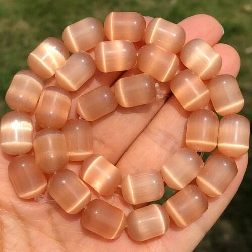 Natural Cat’s Eye Stone Light Orange Loose Cylinder Spacer Beads for Jewelry Making DIY Bracelet Necklace Finding Accessories