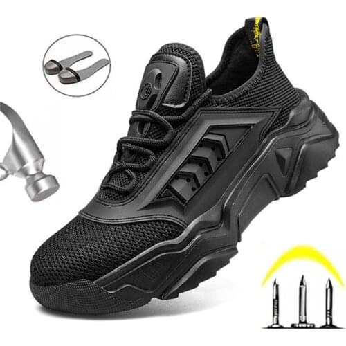 Non-slip Wear-resistant and Indestructible Work Safety Shoes Mens Summer Breathable Fly Woven Mesh Anti-smash Protective Shoes