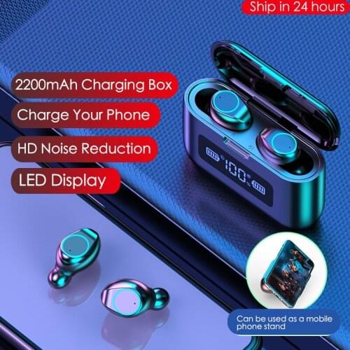 2020 New Bluetooth Earphone Wireless Headphone LED Display Charging Box 2200mAh TWS Sports Waterproof Earphones Headset Earbuds