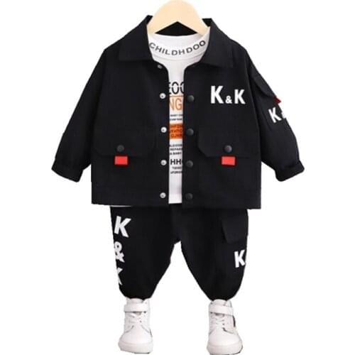 New Spring Autumn Baby Girl Clothes Children Boys Letter Jacket T Shirt Pants 3Pcs/sets Toddler Fashion Clothing Kids Tracksuits