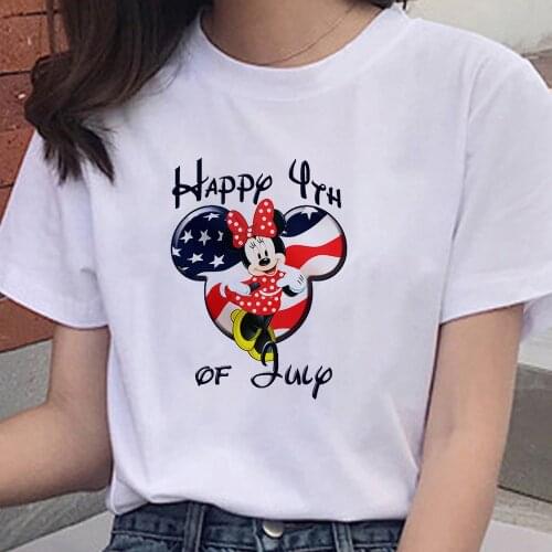 New Disney Mickey Tshirt Tops Summer Cartoon Women T-shirt Casual Kawaii White Graphic O-Neck Short Sleeve Female Clothes