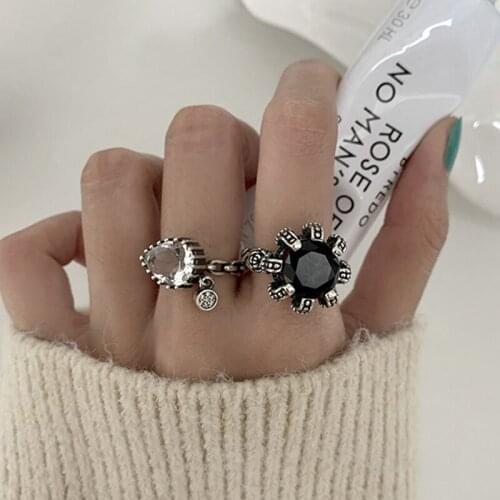 Aesthetic Crystal LOVE Engagement Rings New Fashion Vintage Punk Water Drop Geometric Party Adjustable Jewelry Gifts for Women