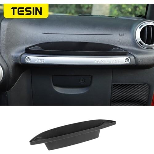 TESIN Organize Containers For Jeep Wrangler JK 2011-2017 Co-pilot Armrest Storage Box ABS Black Car Interior Accessories