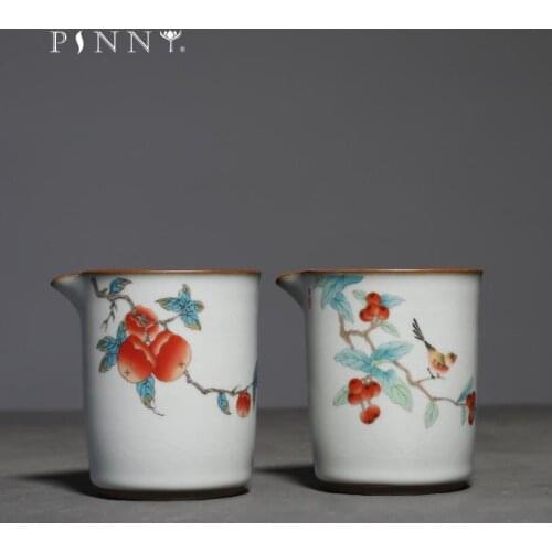 PINNY 240ML Hand-painted Persimmon Cha Hai Ceramic Kung Fu Teacups Heat Resistant Drinkware Fair Cup
