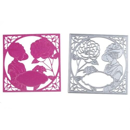 Peony flower Lady Photo Frame Metal Cutting Dies Stencil for DIY Scrapbooking Embossing Photo Album Paper Card Decorative Craft
