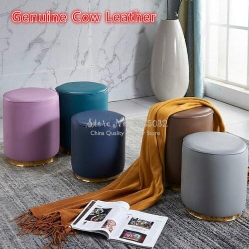 Authentic Real Leather Sofa Ottoman Make Up Stool Living Room Creative Fashion Dresser Stools Shoes Change Bench Chairs