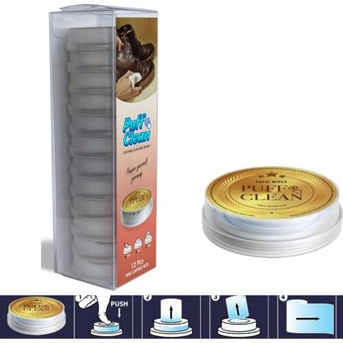 Pufai Puff Clean Leather Shoes Jacket Cleaning Wipes Capsules 12 Cleaning Capsules in a Box