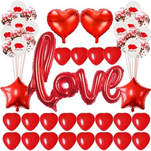 Romantic Valentines Day balloon decoration, LOVE letter heart-shaped confetti balloons, wedding anniversary engagement party