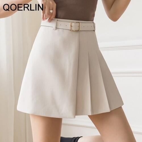 Belted High Waist Pleated Skirt Female Irregular A-line Short Skirt Summer Korean Japanese Plus Size Black Saia Loose Casual
