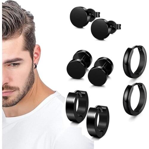 1 Set 4 Pair Different Types Shape Unisex Black Color Stainless Steel Piercing Earring For Women Men Punk Gothic Barbell Earring