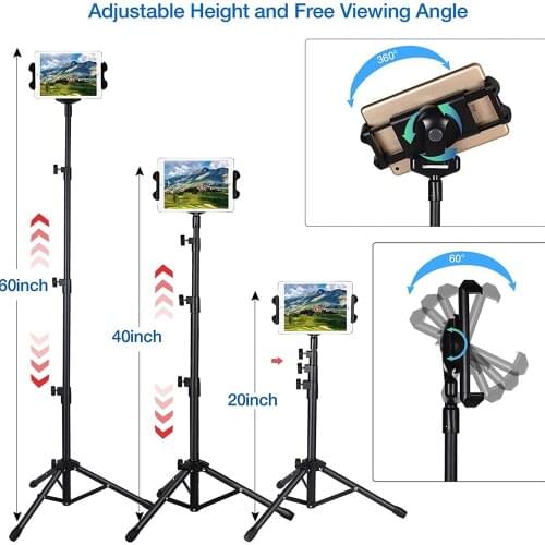 For iPad Tripod Stand Upgrade Style Portable Floor Tablet Holder Mount Height Adjustable 20" to 60" for Phone Tablets