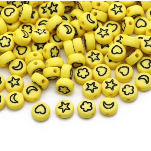 Mixed Yellow Star/Flower/Moon Acrylic Beads 4x7mm Round Letter Spacer Beads For Jewelry Making Diy Necklace Bracelet Accessories