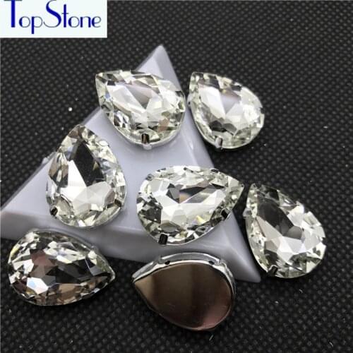 TopStone Quality Clear Drop Crystal glass Claw Setting Rhinestone Droplet sew on rhinestones For DIY Dress clothing