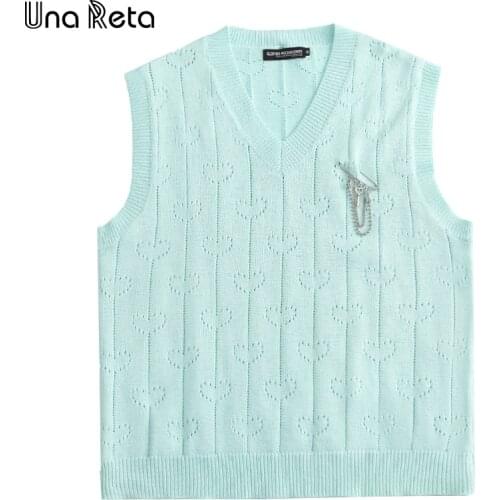 Una Reta Sleeveless Sweater Men Streetwear Men Clothes Autumn Pullover Men Pull Homme Heart Hollow Couple Sweater