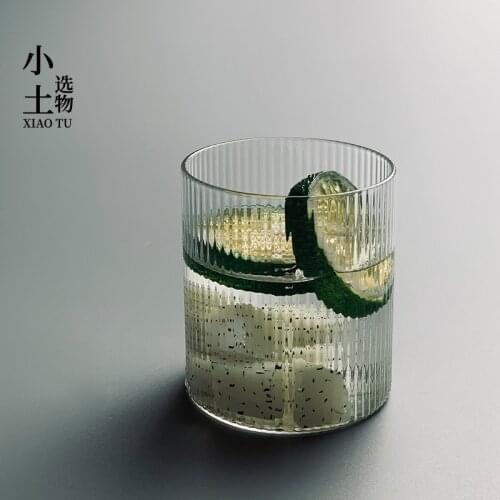 300ml/Handmade Heat-resistant glass cup Straight striped glass iced latte americano cup Japanese vertical glass water glass