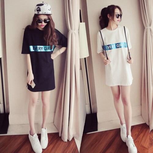 Tops Casual Loose Letter Print Woman Tshirts Summer Fashion O-Neck Short Sleeve Ladies Mini Dress Tshirt Dropshipping Kawaii