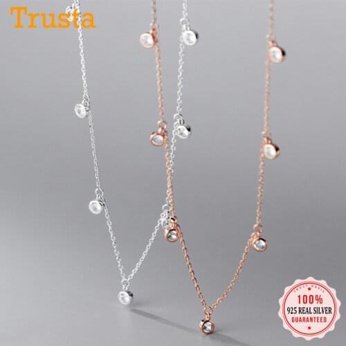 Trustdavis Real 925 Sterling Silver Fashion Sweet Tassel Round Dazzling CZ Pendant Short Necklace For Women Wedding Party DA2063