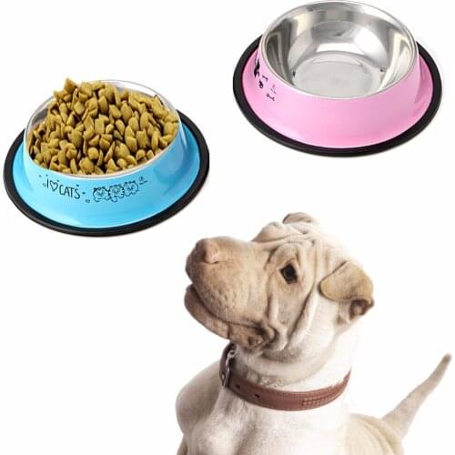 Convenient Stainless Steel Cartoon Printing Anti Skid Pet Dog Cat Food Water Dish Bowl Feeding Feeder Tool Gift for dogs