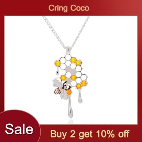 Cring Coco 2020 Bee Pendants Necklaces for Women Handmade Designer Enamel Dripping Honey Chains Choker Necklace Jewelry New Year