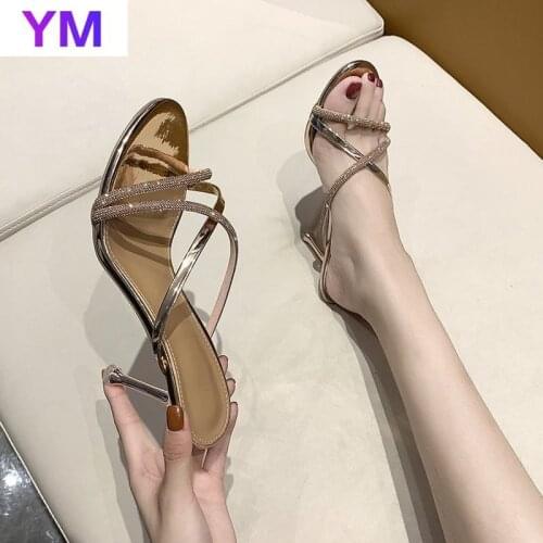 2021 Women Sandals Crystal Ladies High Heels Shoes Slippers Open Toes Fashion Party Female Lady Heels Zapatos De Mujer Tacon