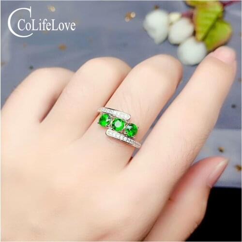 CoLife Jewelry 925 Silver Diopside Ring for Office Woman 13 Pieces Natural Chrome Diopside Ring Birthday Gift for Woman