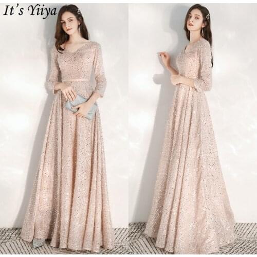 Its Yiiya Evening Dresses Elegant Pink Sequins Evening Dress Long Plus Size Formal Gowns 2020 Shining robe de soiree LF179