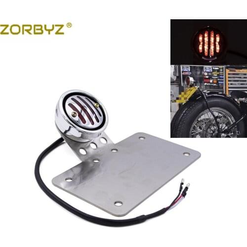 ZORBYZ 12V Motorcycle Grill Tail Brake Light License Plate Mount Bracket For Chopper Bobber Cruisers Custom